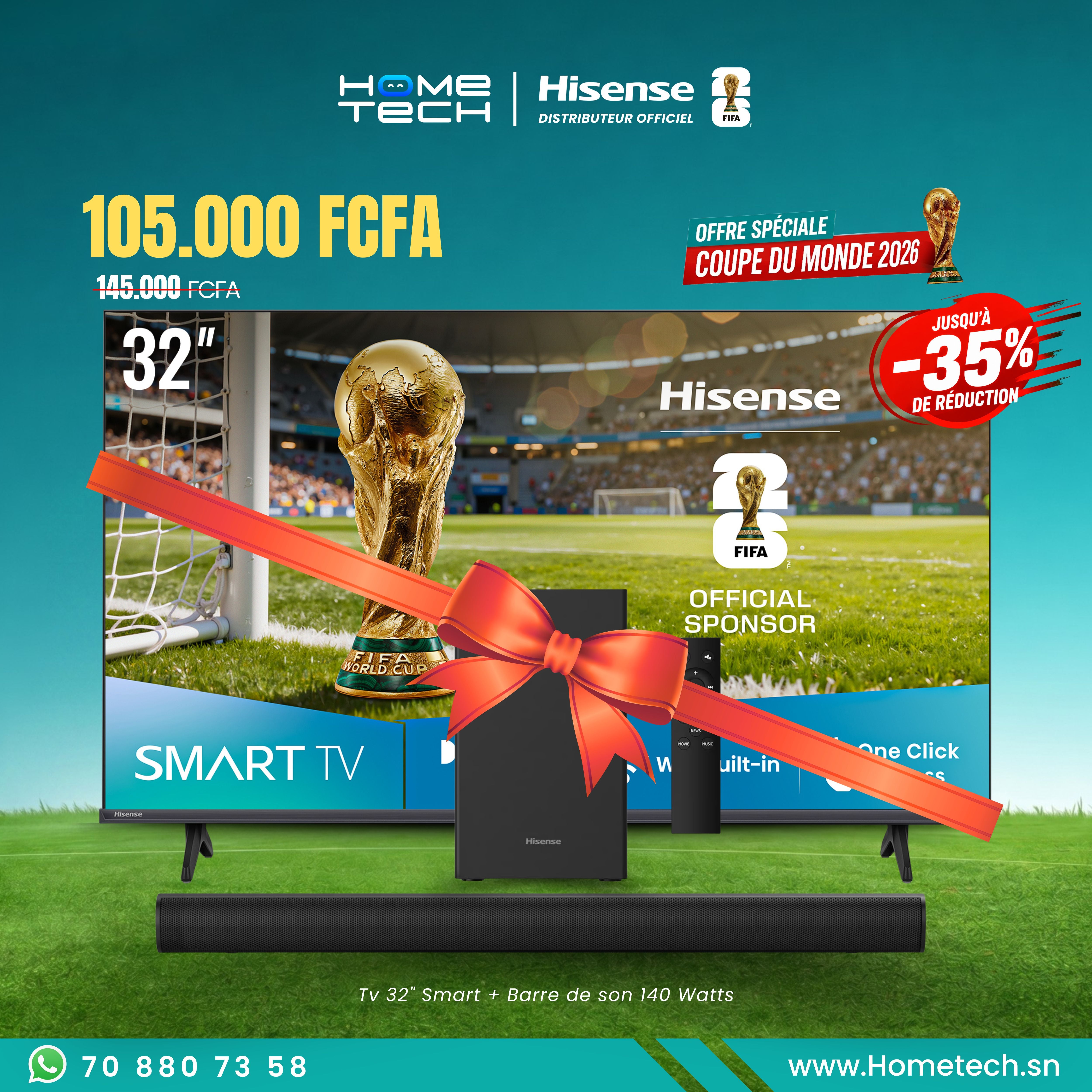 Tv 32" Smart Et Barre De Son 140 Watts