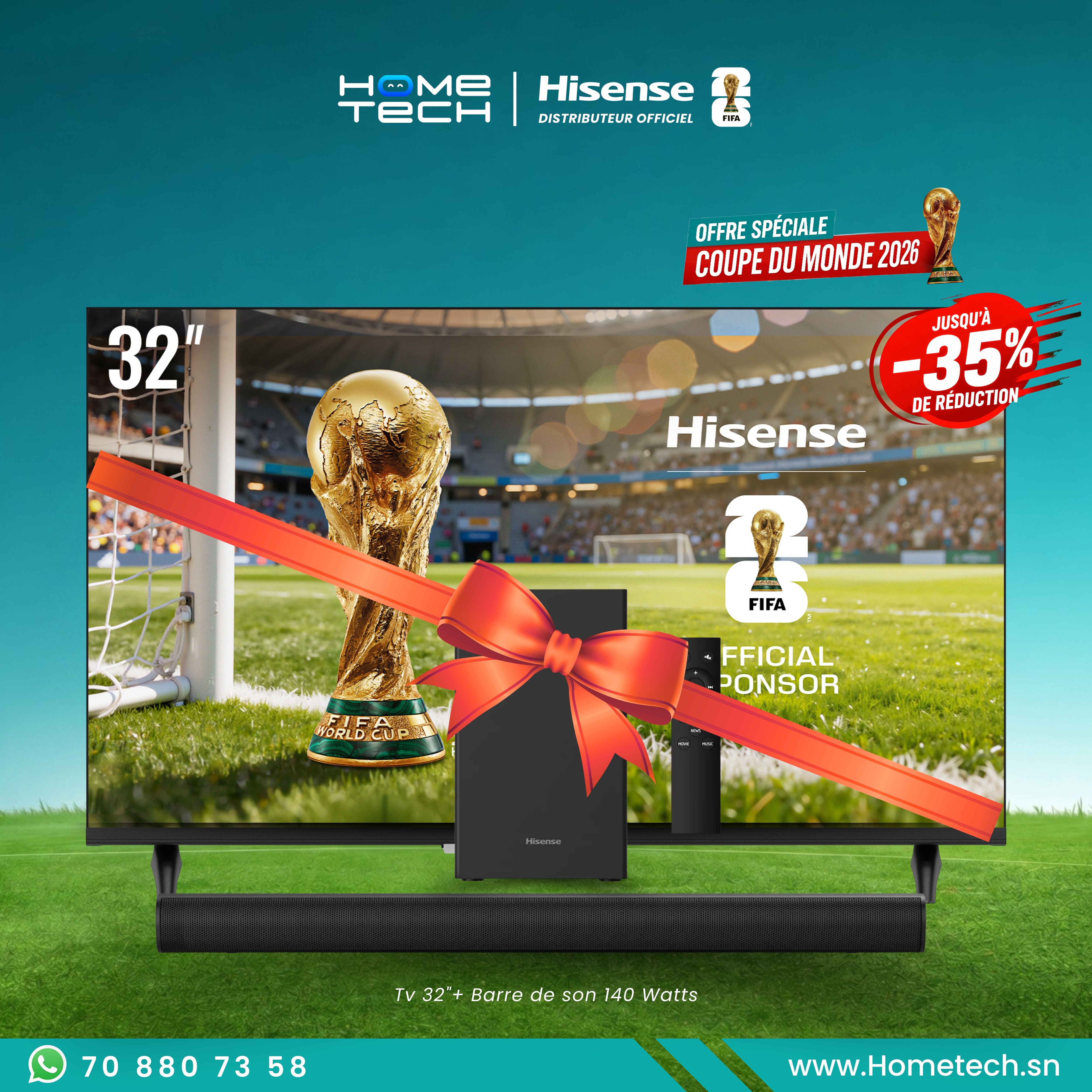 Smart TV 32" + Barre de Son HS1800 140W