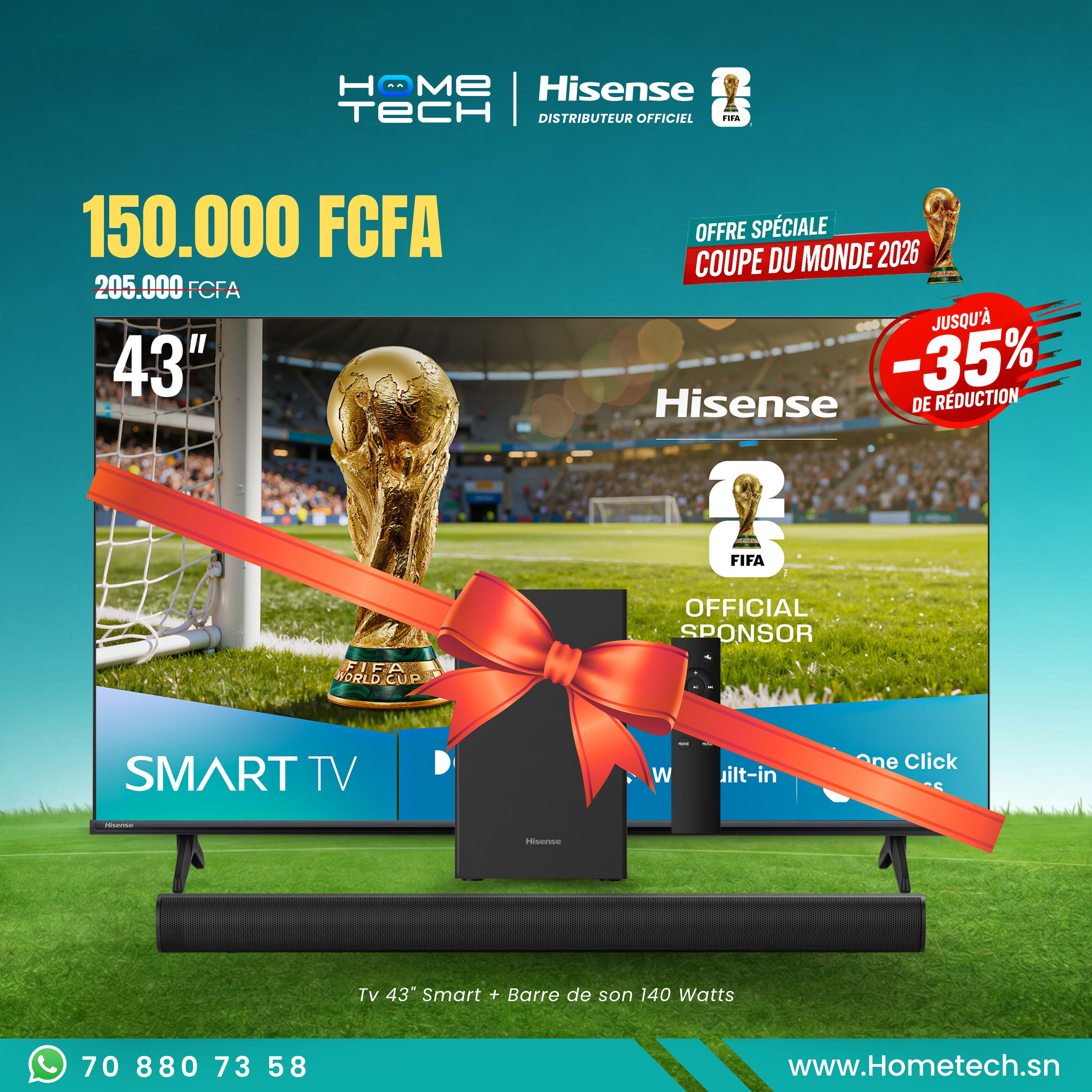 TV 43" Smart Et Barre De Son 140 Watts