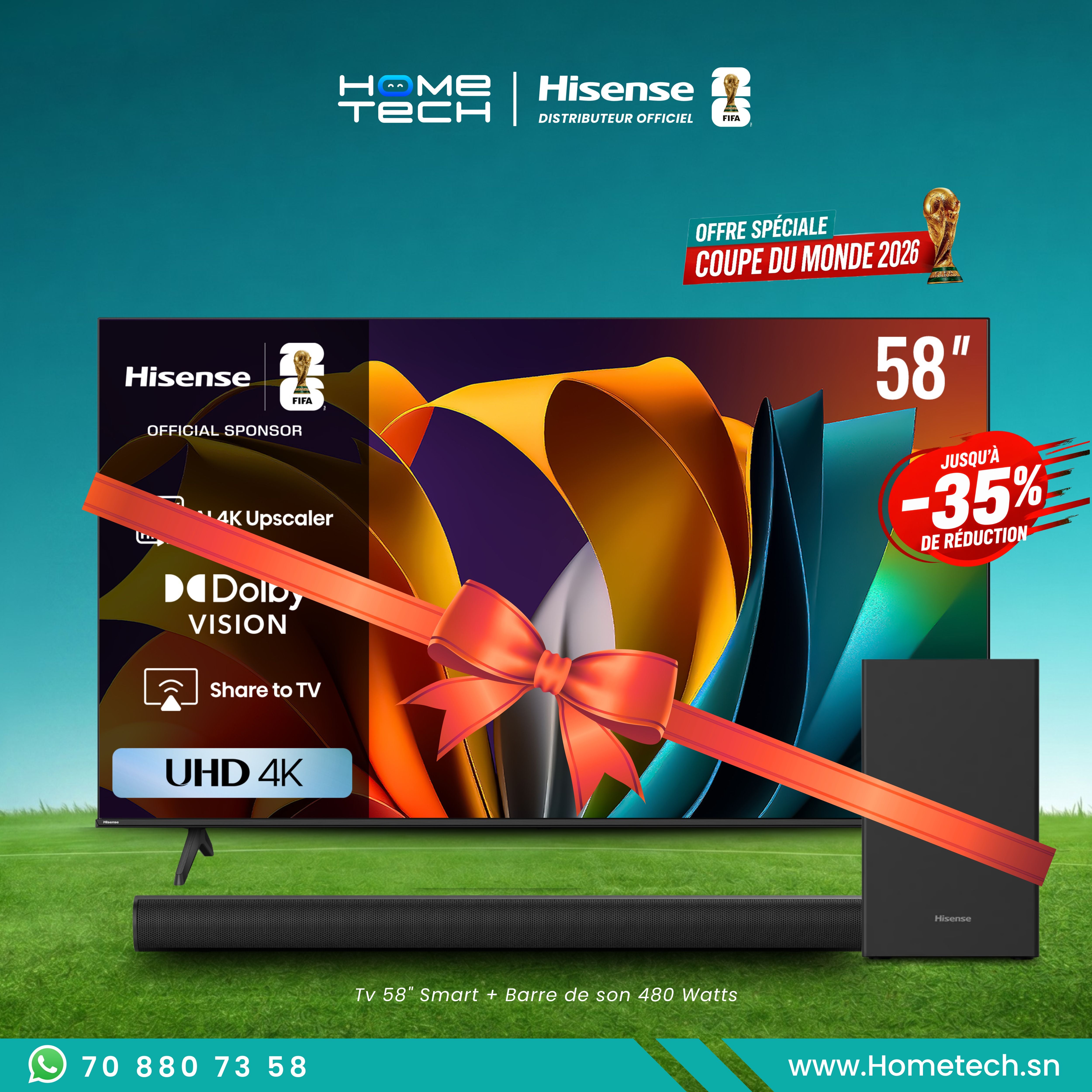 Smart TV 58" 4K + Barre de Son HS3100 480W
