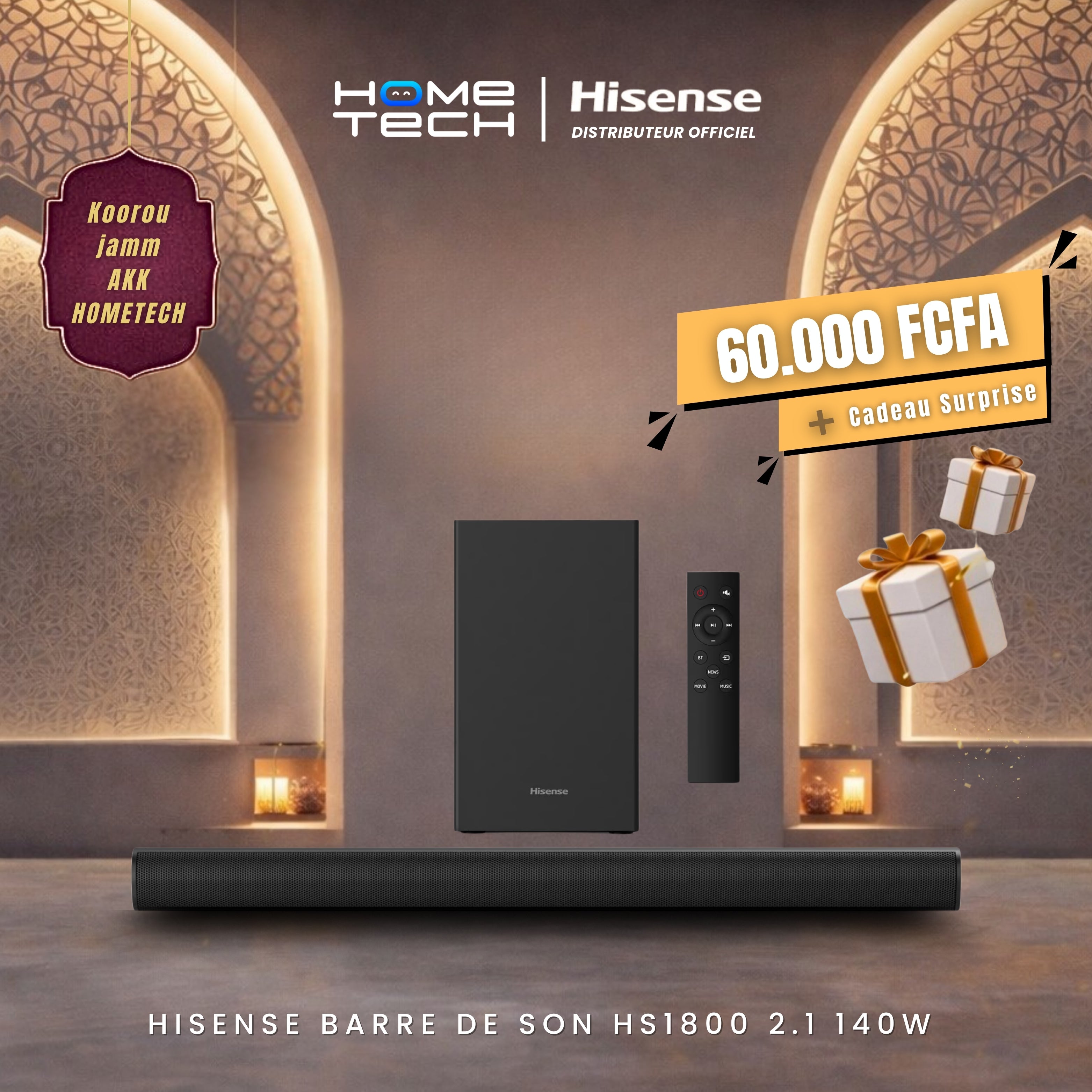 Hisense Barre De Son HS1800 2.1 140W 4.5" Subwoofer