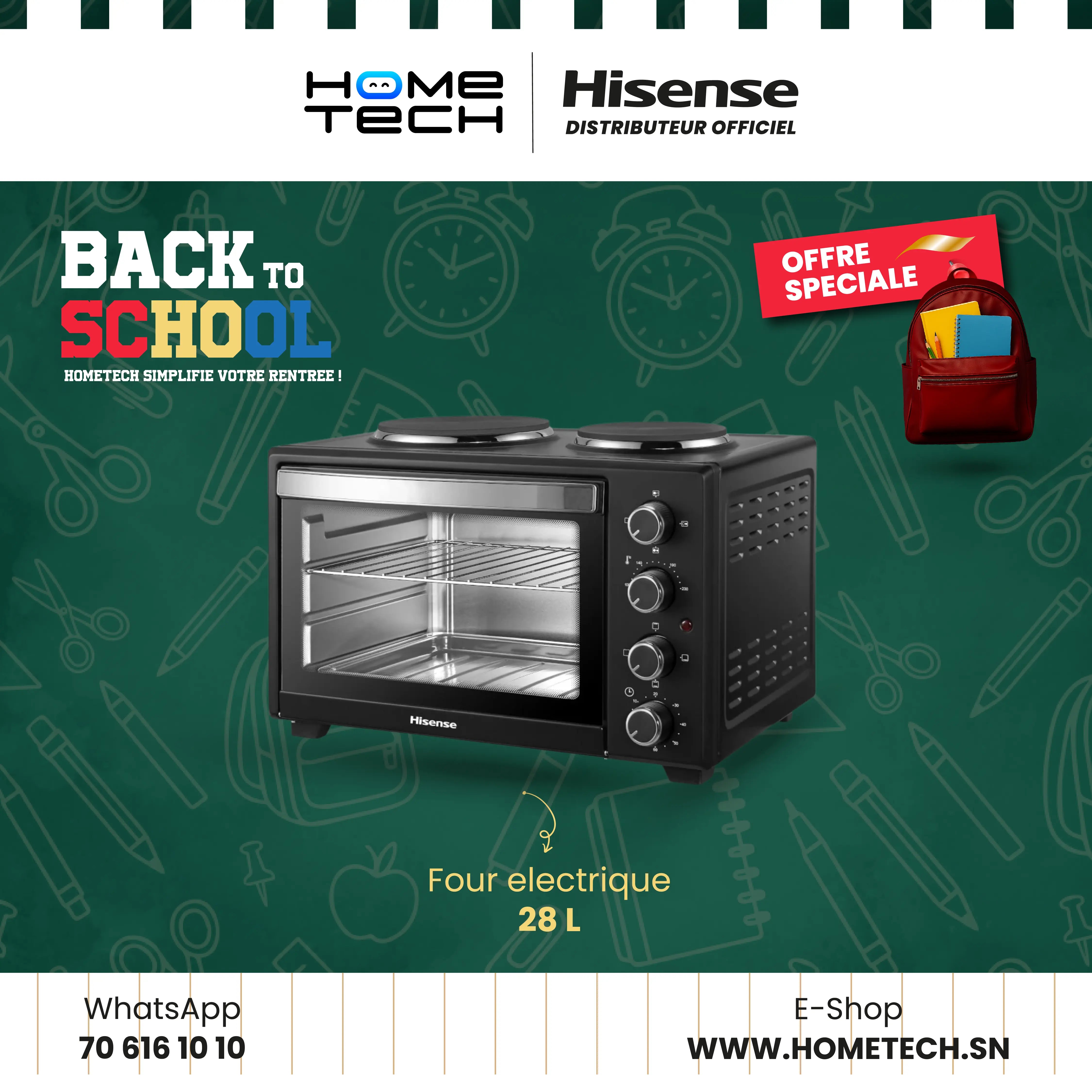HISENSE FOUR ELECTRIQUE H28TOBKPKL16 28L NOIR Hometech SA