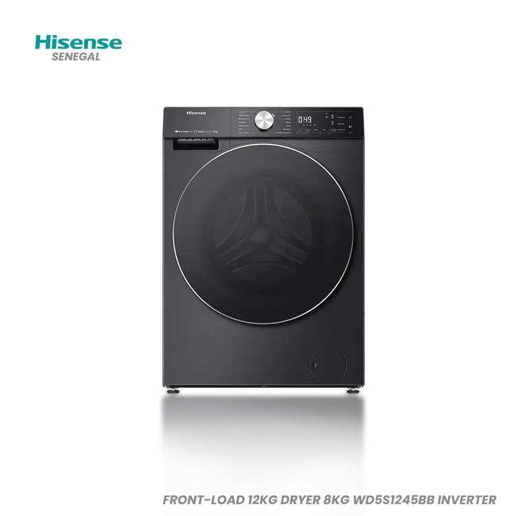 HISENSE MACHINE A LAVER FRONT-LOAD 12KG DRYER 8KG WD5S1245BB INVERTER Hometech SA