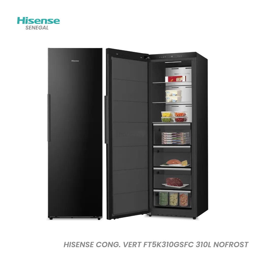 HISENSE CONG. VERT FT5K310GSFC 310L 4TR+3ETAG NOIR NOFROST Hometech SA