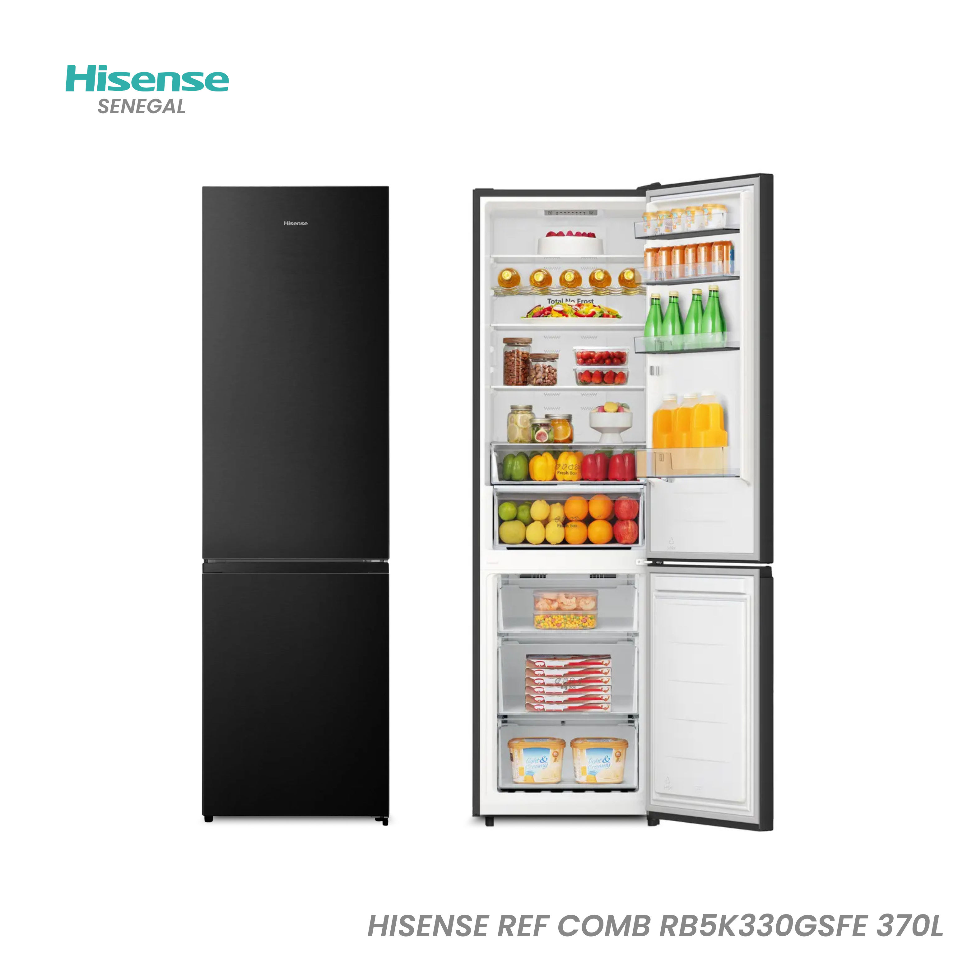 HISENSE REF COMB RB5K330GSFE 370L NOFROST INVERTER KITCHEN-FIT NOIR