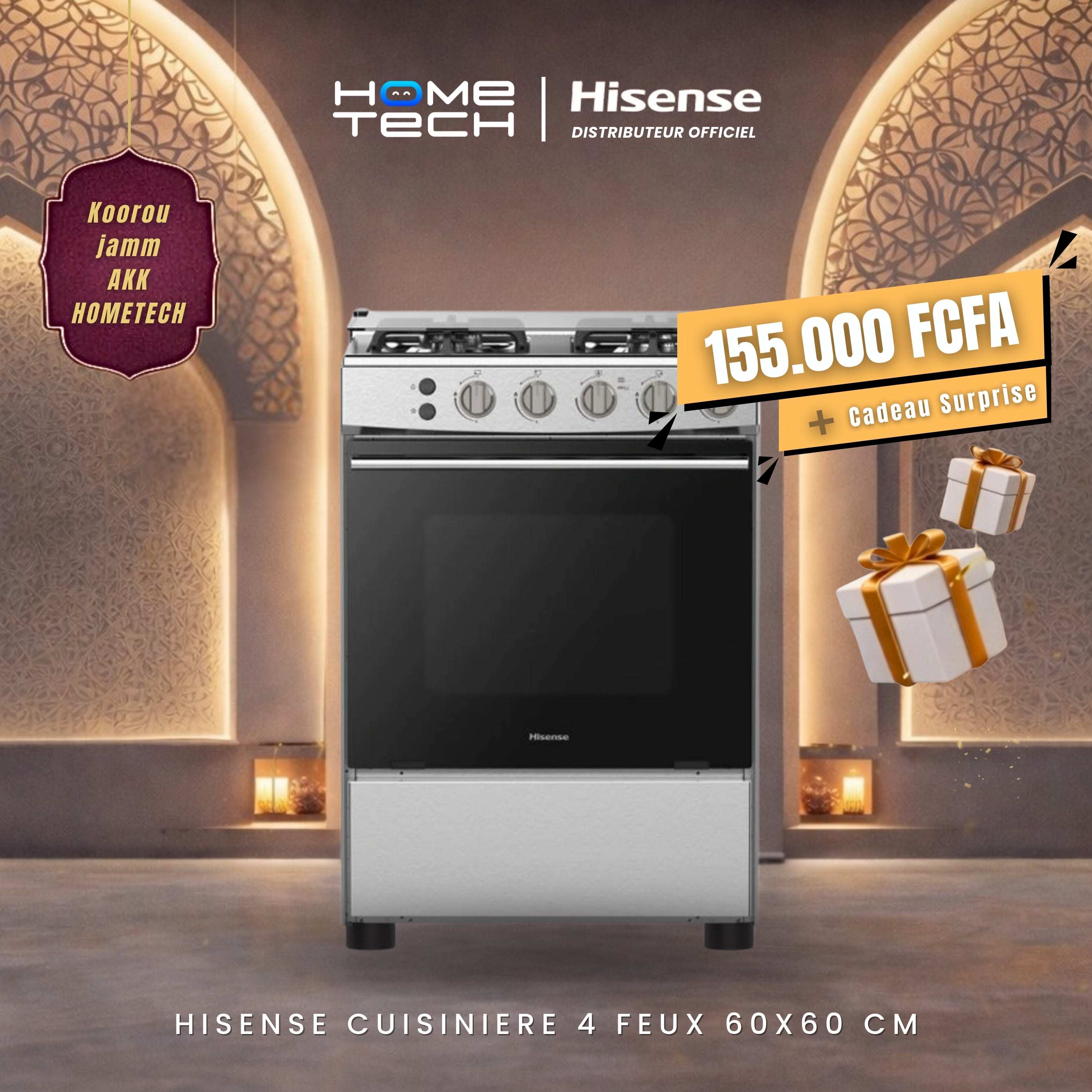 Hisense cuisinière à gaz 60*60 4Feux