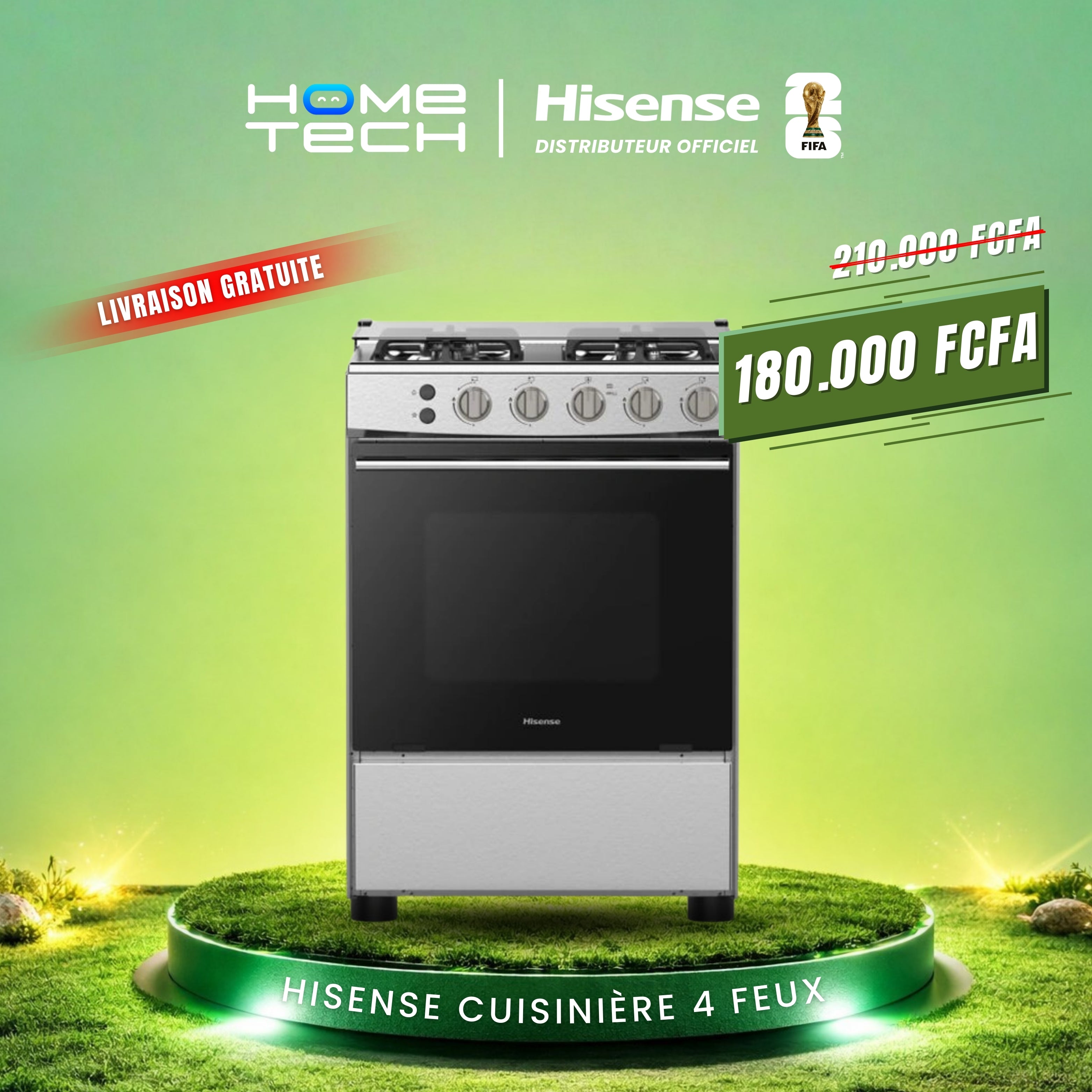 Hisense cuisinière à gaz 60*60 4Feux