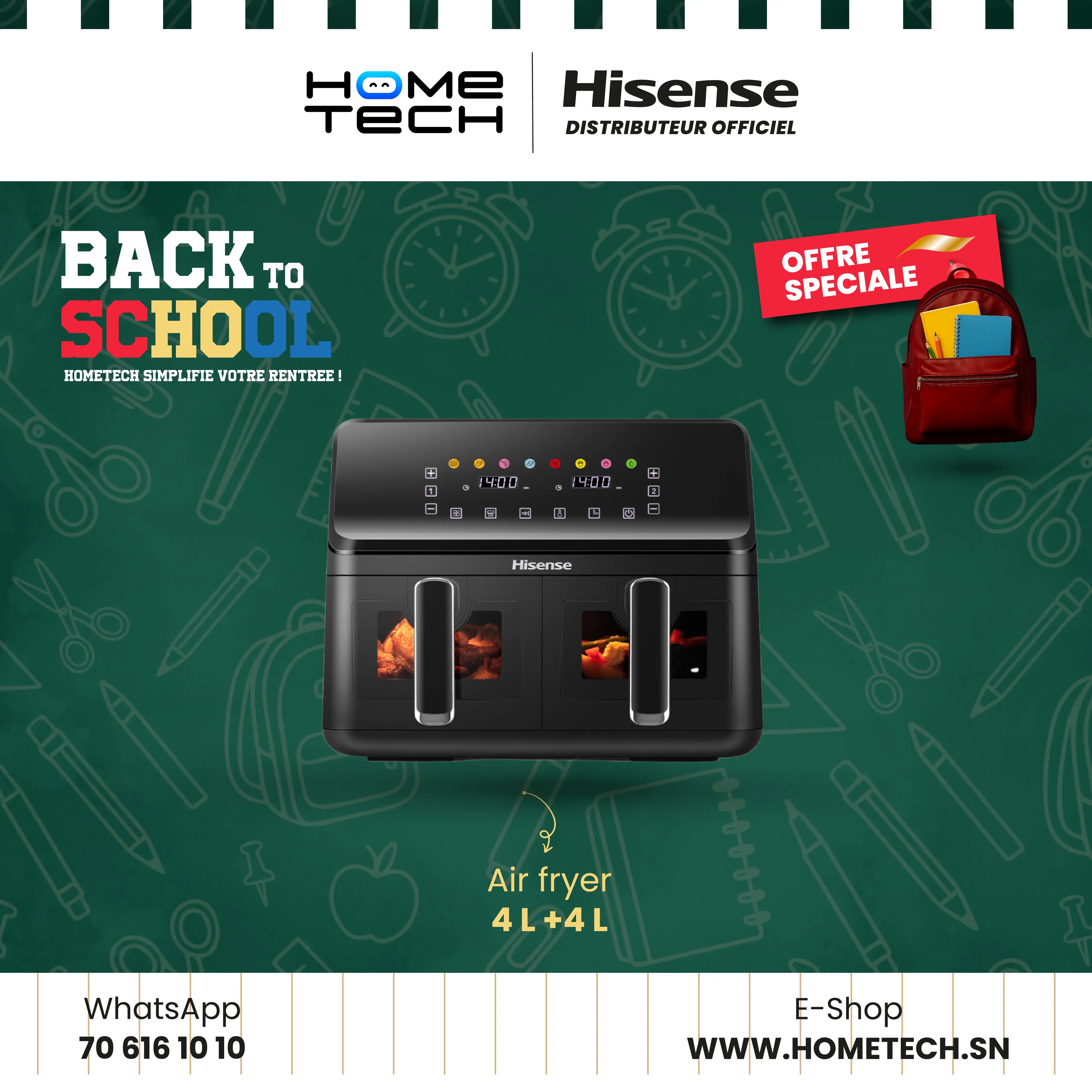 HISENSE AIR FRYER H08AFBK2S1 4L+4L Hometech SA